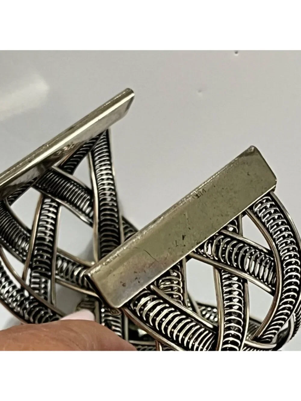 Vintage Silver Tone Cuff Bracelet With Turquoise Stone Floral & Butterfly - Picture 9 of 10